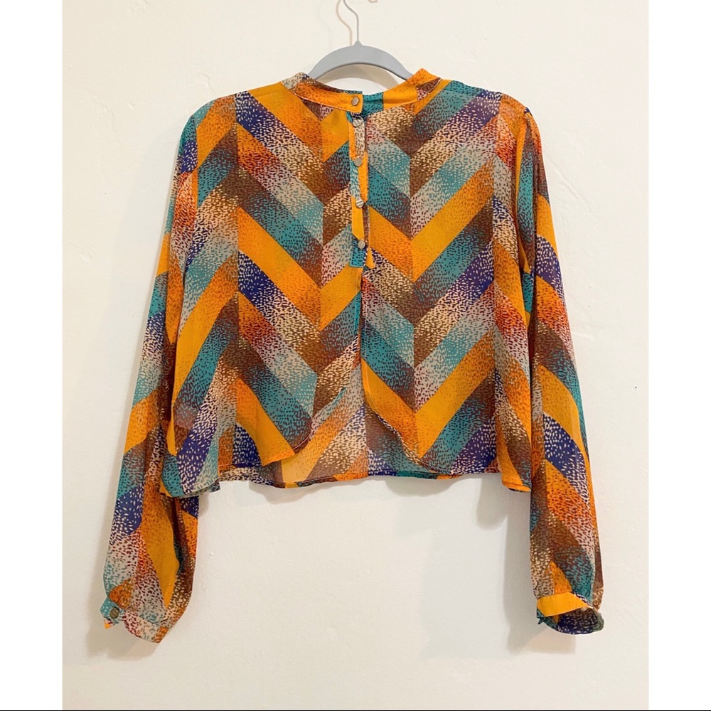 Astr The Label Colorful Split Back Sheer Top (M) - image 2